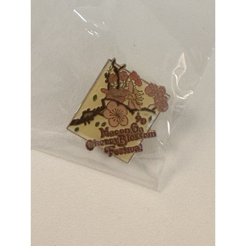 Cherry Blossom Festival Pin Brooch 1990 Macon GA Celebration Gold Tone Lapel